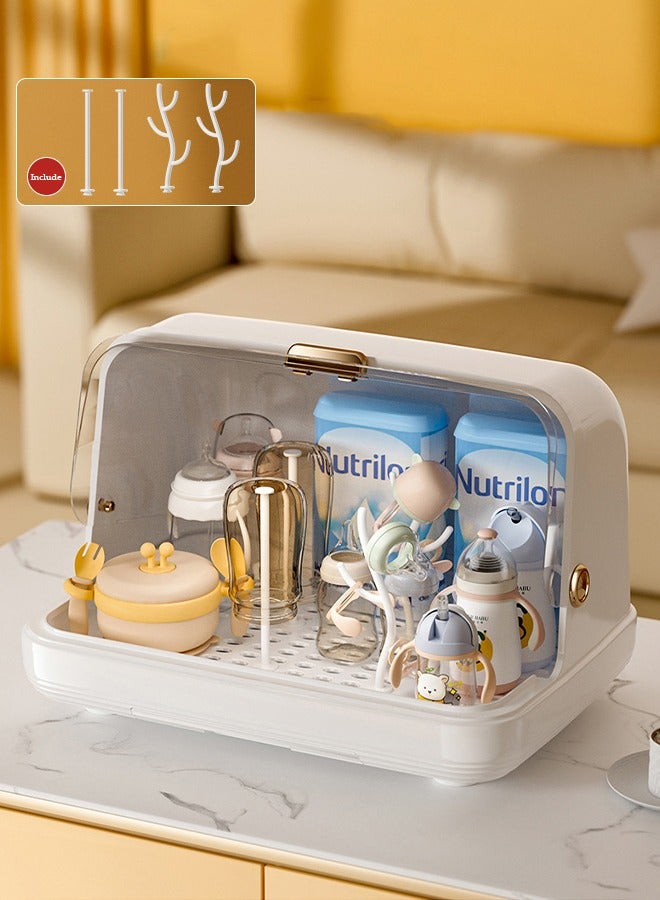 DUNISO Baby Bottle Drying Rack, Vertical Baby Bottle Storage with Anti-dust Cover, Tableware Drying Rack with Pull-Out Drain Board, Portable Kitchen Cabinet Organizer with Haft, Cup Storage Box for Home Kitchen - Image 1