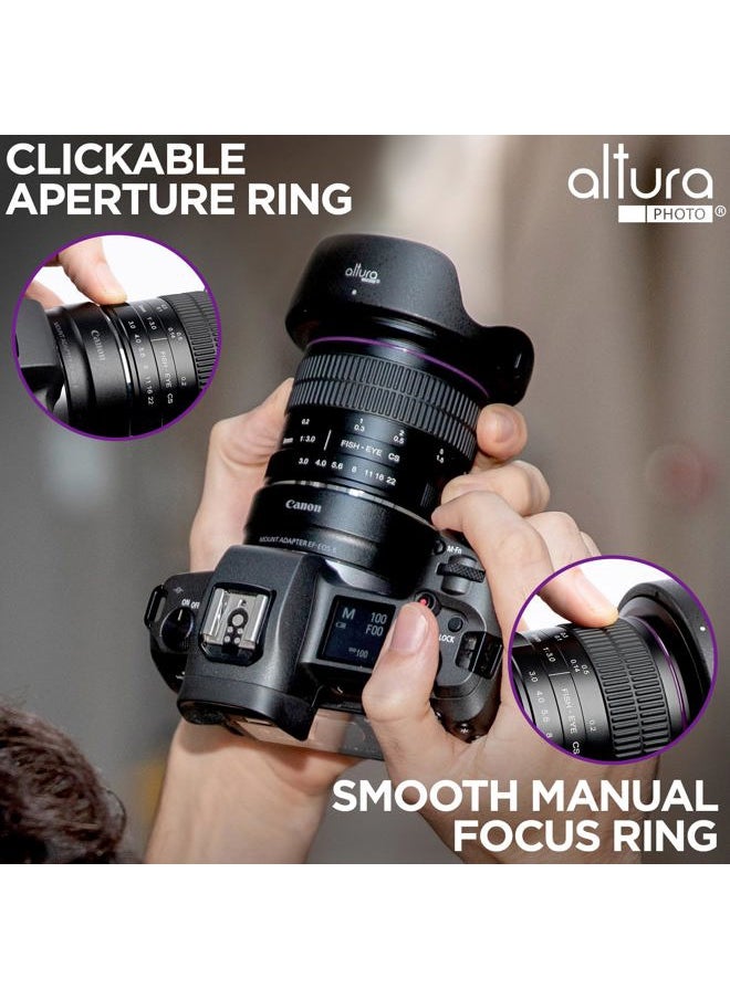 Altura Photo 8mm f/3.0 Professional Wide Angle Lens Aspherical Fisheye for Canon EOS 90D 80D 77D Rebel T8i T7 T7i T6i T6s T6 T100 SL2 SL3 DSLR Cameras with EF Mount  - Image 5