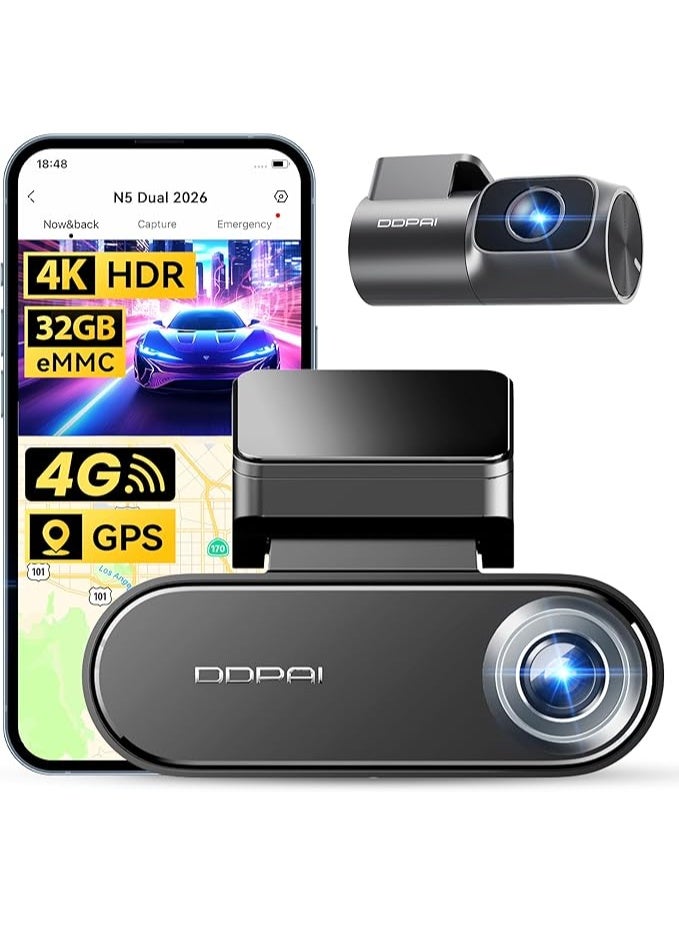 DDPAI Dash Cam Car 4K Front and Back, 2160P+1080P Dashcam Car Camera Built-in 32G eMMC Voice Control ADAS 5G WiFi GPS G-Sensor APP Control Night Vision 24 Hours Parking Monitor Support 512GB, N5 Dual - Image 1