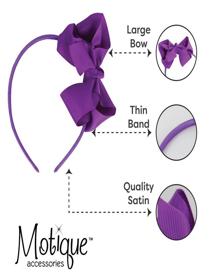 موتيك أكسيسوريز طوق رأس للبنات الصغيرات من موتيك أكسسوارات مزين بفيونكة جانبية من قماش غروغرين - بنفسجي - Image 4