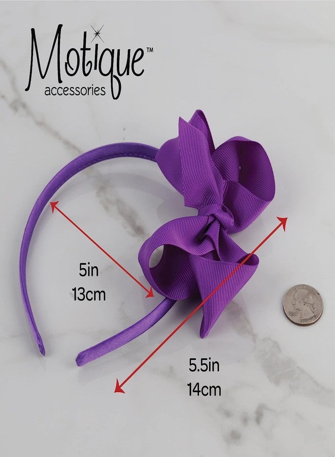 موتيك أكسيسوريز طوق رأس للبنات الصغيرات من موتيك أكسسوارات مزين بفيونكة جانبية من قماش غروغرين - بنفسجي - Image 5