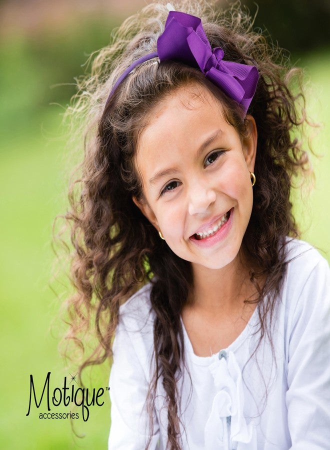 موتيك أكسيسوريز طوق رأس للبنات الصغيرات من موتيك أكسسوارات مزين بفيونكة جانبية من قماش غروغرين - بنفسجي - Image 3