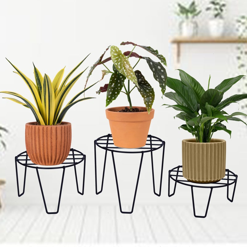 D&V ENGINEERING - Creative in innovation D&V Engineering Iron Plant Stand for Balcony and Garden | Indoor or Outdoor Flower Pot Stand for Living Room | Planter Stand for Balcony | 50kg Weight Capacity | Pack of 3, Grey - Image 4
