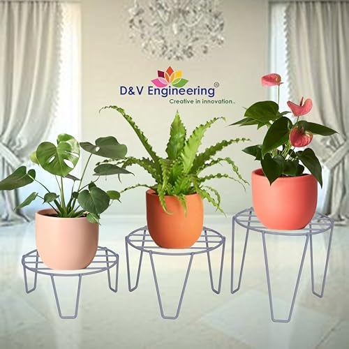 D&V ENGINEERING - Creative in innovation D&V Engineering Iron Plant Stand for Balcony and Garden | Indoor or Outdoor Flower Pot Stand for Living Room | Planter Stand for Balcony | 50kg Weight Capacity | Pack of 3, Grey - Image 2