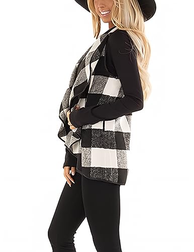 Unidear Womens Casual Plaid Print Sleeveless Open Front Cardigan C Coat Tops Outwear with Pockets #2Grey L - Image 2