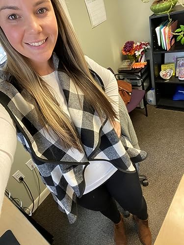 Unidear Womens Casual Plaid Print Sleeveless Open Front Cardigan C Coat Tops Outwear with Pockets #2Grey L - Image 5