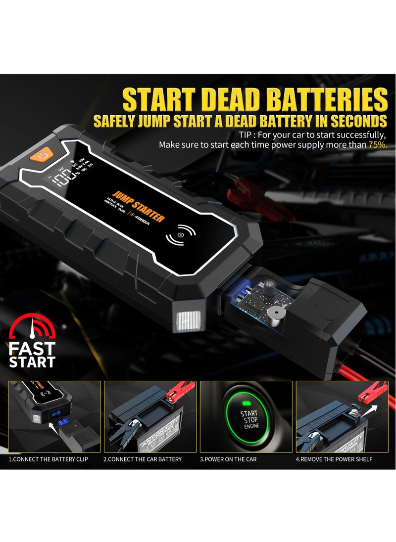 Generic 4000A Car Jump Starter Kit Flashlight Emergency Tool Portable Power Bank Charger with 15W Wireless Charger  - Image 4