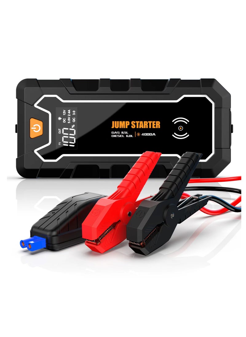 Generic 4000A Car Jump Starter Kit Flashlight Emergency Tool Portable Power Bank Charger with 15W Wireless Charger  - Image 1