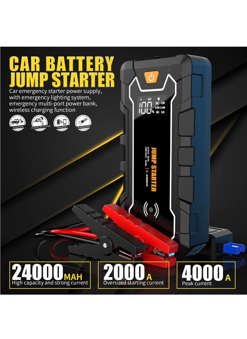 Generic 4000A Car Jump Starter Kit Flashlight Emergency Tool Portable Power Bank Charger with 15W Wireless Charger  - Image 2