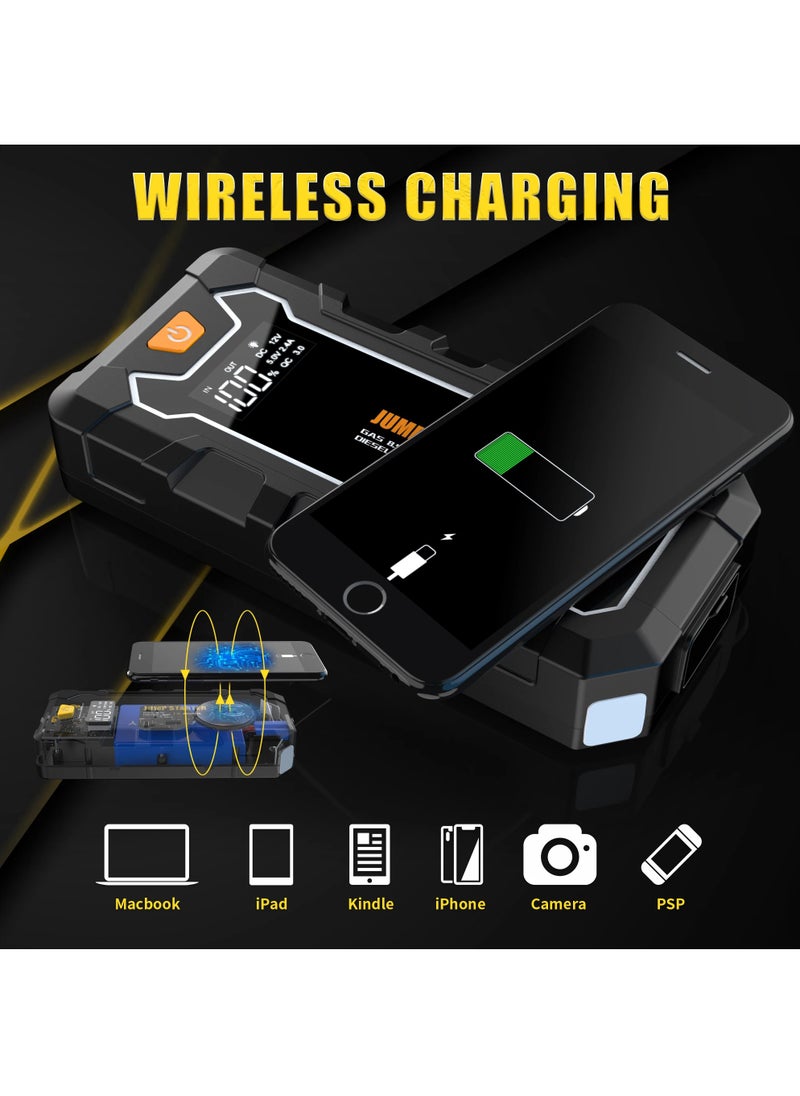 Generic 4000A Car Jump Starter Kit Flashlight Emergency Tool Portable Power Bank Charger with 15W Wireless Charger  - Image 3
