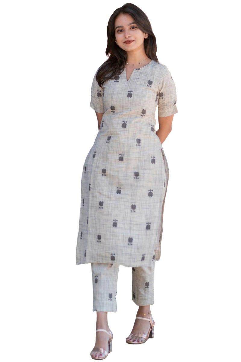 ANNI Designer Women's Rayon Viscose Straight Printed Kurta with Pant (OCHI White_M_White_Medium) - Image 1