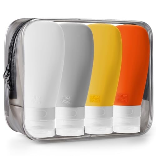 INSFIT Travel Bottles for Toiletries, TSA Approved 2oz Leak Proof Silicone Squeezable Containers, BPA Free Refillable Vacation Essentials for Shampoo Body Wash Liquids (4 Pack) - Image 1