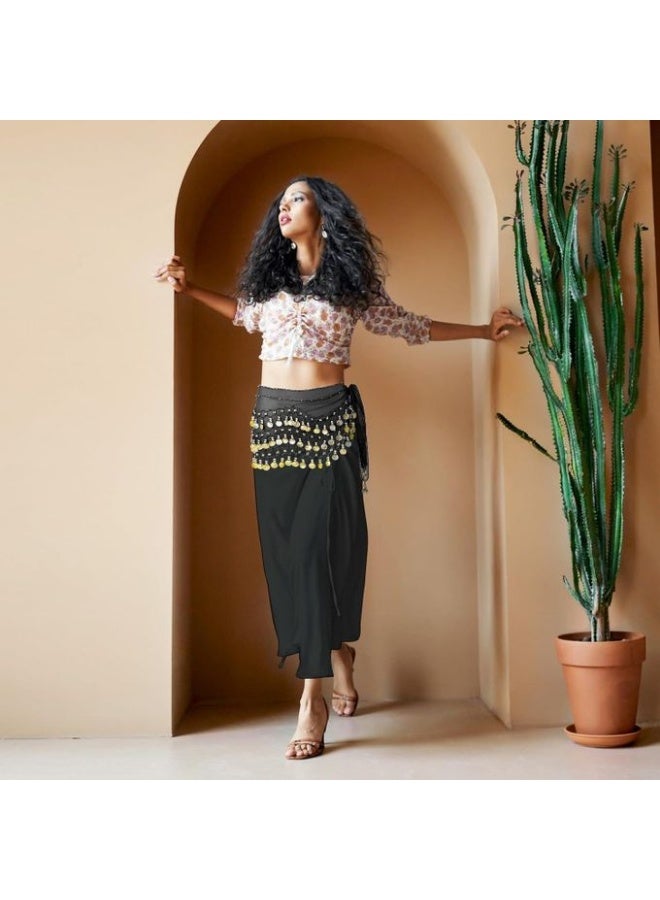 Chiffon waist belt for belly dancing with a gold metal piece, one size