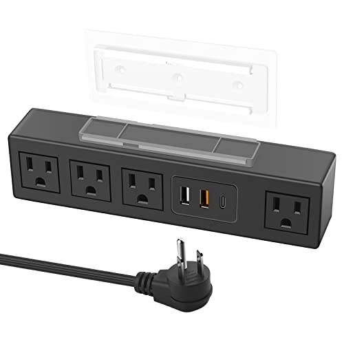 HHSOET شريط الطاقة تحت المكتب HHSOET مع لاصق 3M، قابس قابل للإزالة تحت المكتب مع شحن سريع USB C و USB A، 4 مخرج تحت الطاولة واقي من زيادة التيار 1200J، سلك تمديد بطول 6 أقدام. (أسود) - Image 1