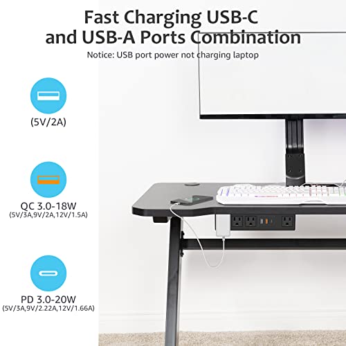 HHSOET شريط الطاقة تحت المكتب HHSOET مع لاصق 3M، قابس قابل للإزالة تحت المكتب مع شحن سريع USB C و USB A، 4 مخرج تحت الطاولة واقي من زيادة التيار 1200J، سلك تمديد بطول 6 أقدام. (أسود) - Image 4
