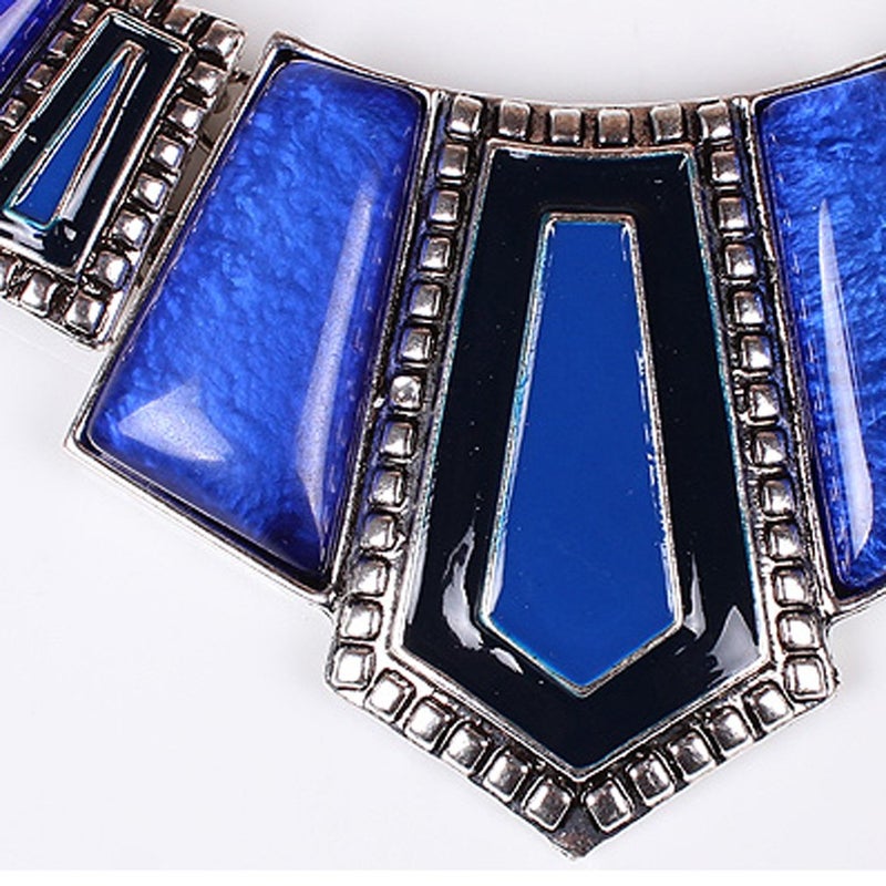 YAZILIND Vintage Ethnic Blue Irregular Bib Collar Earrings Necklace Jewelry Set - Image 4