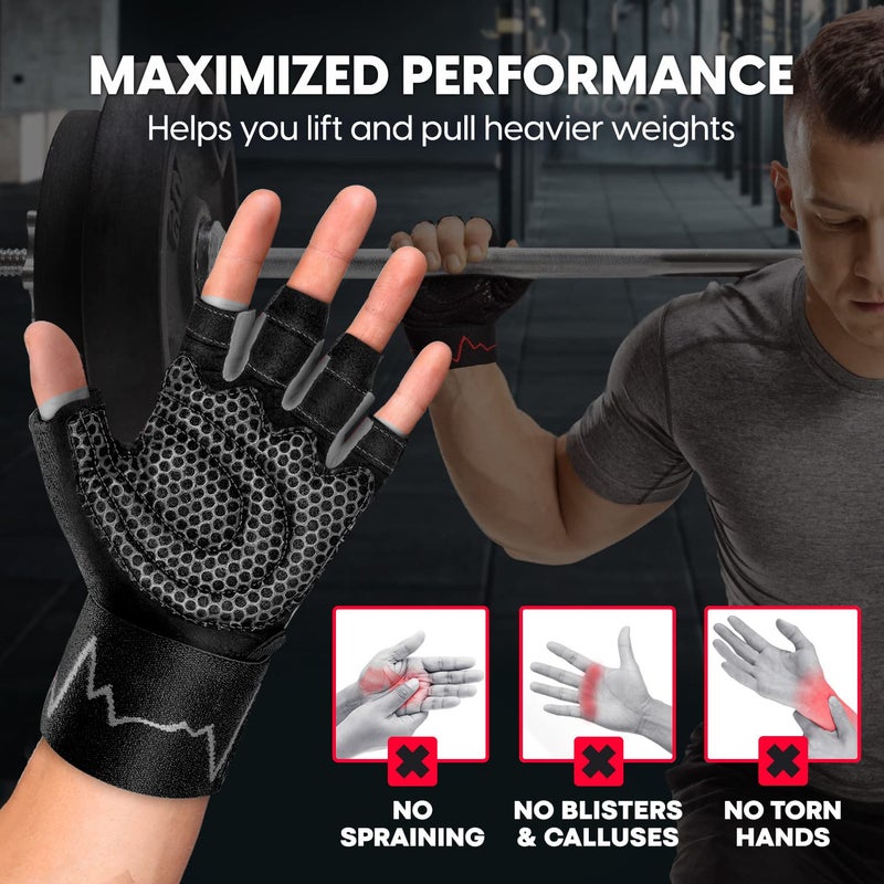 MhIL Workout Gloves for Men â€“ Comfortable Gym Gloves for Men with Enhanced Grip for Safety and Hand Protection â€“ Weight Lifting Protection with Wrist Wraps Support for Performance Boost and Style - Image 3