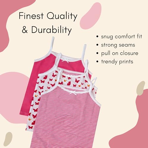 Feathers Girls Pink Butterfly Print Tagless Cami Super Soft Undershirts (3/Pack), Pink, Size 8 - Image 2
