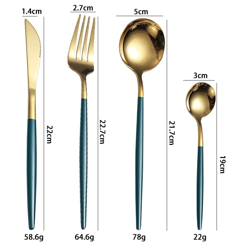 Iktu 24-Piece Stainless Steel Cutlery Set, Mirror Polished Tableware, Dishwasher Safe, Suitable for Housewarming Gift, Dining Table Decor (Green-Gold) - Image 3