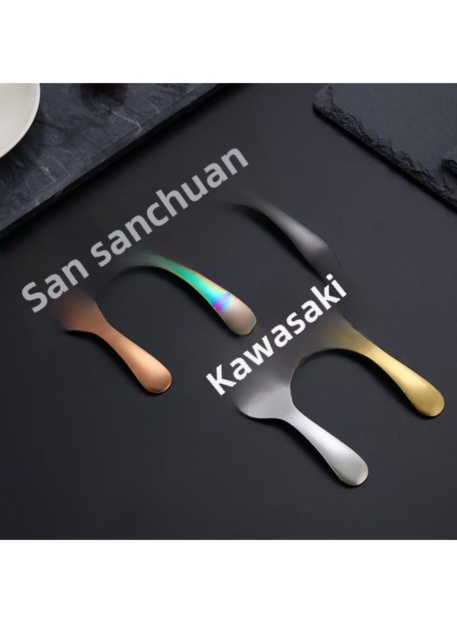 High Quality Stainless Steel Spoon Ice Cream Spoon Small Round Spoon Short Handle Round Head Shell Ice Cream Spoon Mini Crown Tea Spoon-Color:Round Head Short Spoon Black - Image 3
