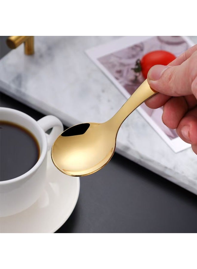 High Quality Stainless Steel Spoon Ice Cream Spoon Small Round Spoon Short Handle Round Head Shell Ice Cream Spoon Mini Crown Tea Spoon-Color:Round Head Short Spoon Black - Image 4