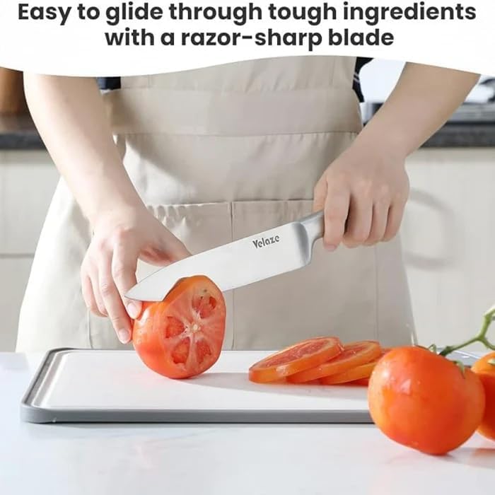 Cuisine Art 8-Piece Professional Kitchen Knife Set with Revolving Stand – Includes Chef, Cleaver, Slicing, Utility, Fruit Knives, Scissors, Sharpening Rod, and Knife Block - Silver - Image 5