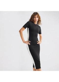 FAV Panelled Bodycon Dress with Round Neck and Short Sleeves  - Image 1