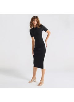 FAV Panelled Bodycon Dress with Round Neck and Short Sleeves  - Image 4