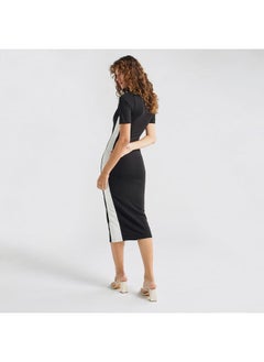 FAV Panelled Bodycon Dress with Round Neck and Short Sleeves  - Image 3