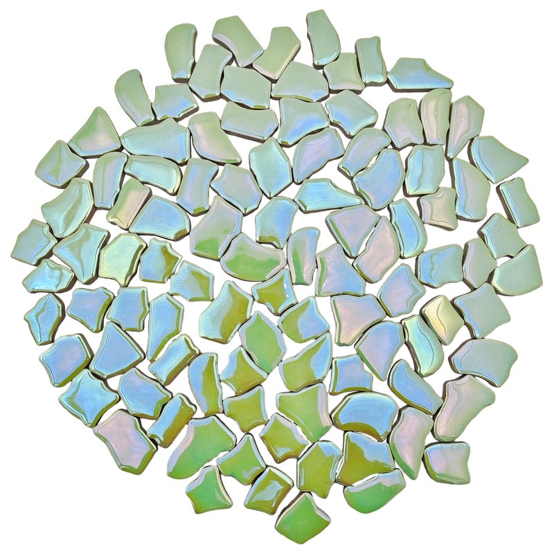 YOZIEMQ 068153 Irregular Ceramic Mosaic Tiles500g11lb Ceramic Mosaic Tiles for CraftsCeramics Mosaic Pieces for Home Decoration or DIY CraftsMosaic Making Supplies Iridescent Pearl Green - Image 2