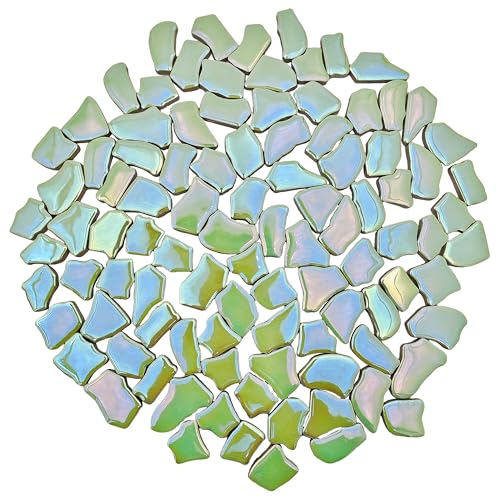 YOZIEMQ 068153 Irregular Ceramic Mosaic Tiles500g11lb Ceramic Mosaic Tiles for CraftsCeramics Mosaic Pieces for Home Decoration or DIY CraftsMosaic Making Supplies Iridescent Pearl Green - Image 1