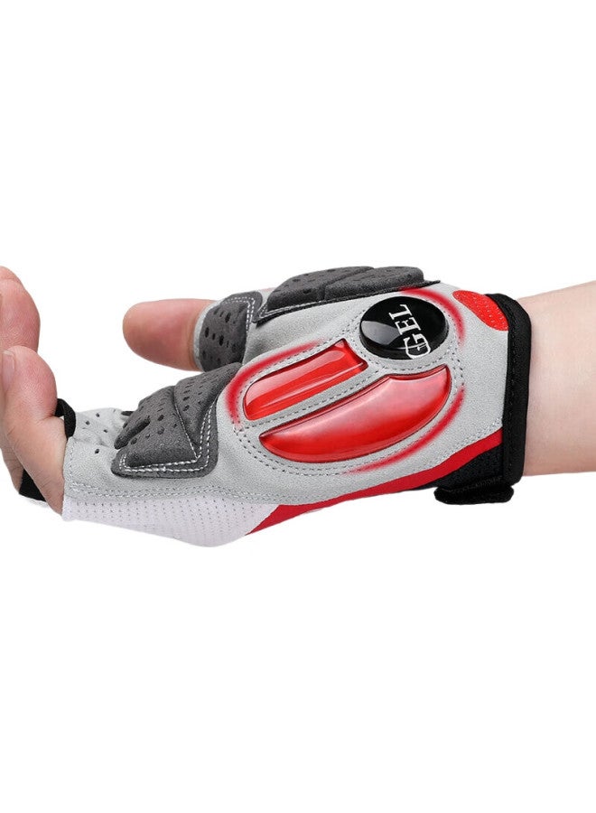CAVALRY Silicone Half-Finger Gloves, Summer Outdoor Sports Fitness Gloves, Men'S And Women'S Gel Short-Finger Mountain Bike Road Bike Shock-Absorbing Sweat-Wicking Gloves, Cycling Equipment, Red And White, Size M - Image 1