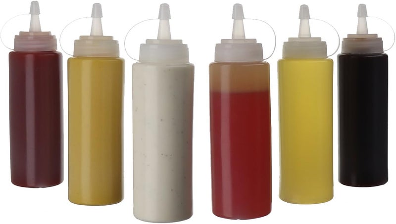 PEGACORN Plastic Squeeze Squirt Condiment Bottles with Twist On Cap Lids top dispensers for Ketchup Mustard Mayo hot sauces Olive Oil Bulk Clear bpa Free BBQ SetWhite650Ml 6 - Image 1