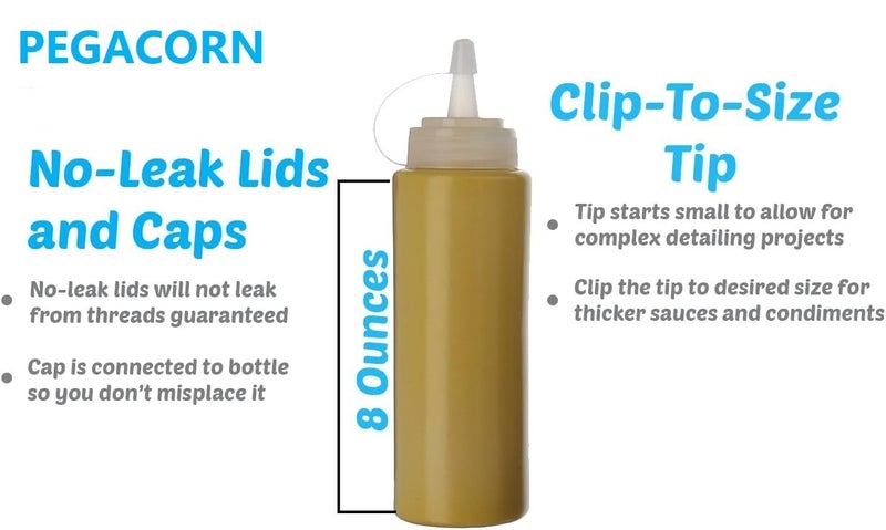 PEGACORN Plastic Squeeze Squirt Condiment Bottles with Twist On Cap Lids top dispensers for Ketchup Mustard Mayo hot sauces Olive Oil Bulk Clear bpa Free BBQ SetWhite650Ml 6 - Image 3