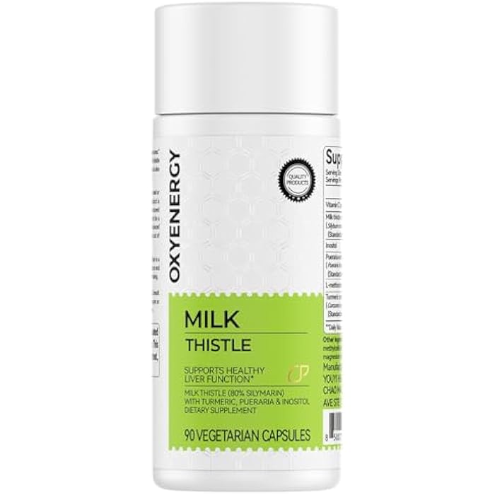 OxyEnergy Silymarin Milk Thistle 300mg Extract with Vitamin C, Inositol & Pueraria, Liver Detox & Repair Support, Antioxidant Support, 90 Vegetarian Capsules - Image 1
