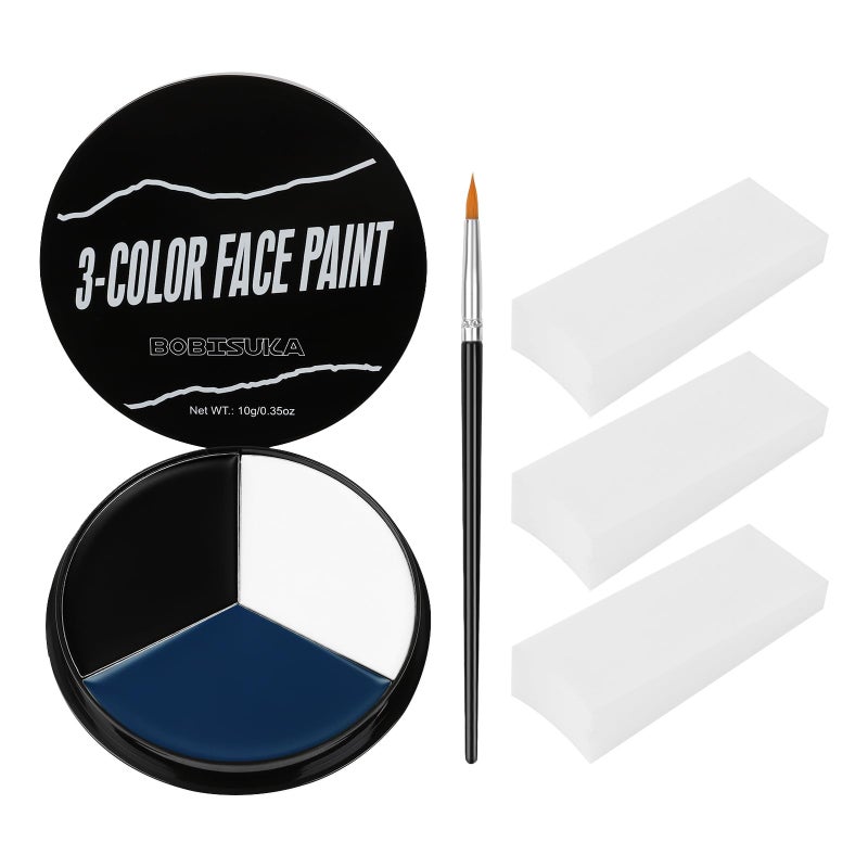 BOBISUKA White Black Blue Face Paint + 3PC Sponge + Brush Body Paint Set, Eye Black for Baseball Softball Sport Games, Face Painting Kit for Halloween Makeup, Cosplay, Costume, SFX Makeup, Theme Parties - Image 1