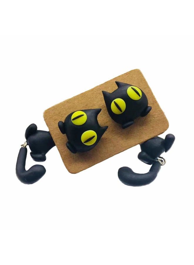 ZaH Pair of 925 Silver Earring Cartoon Animal Jewerly Gift Earring for Women, Men, Kids, Black Cat - Image 1