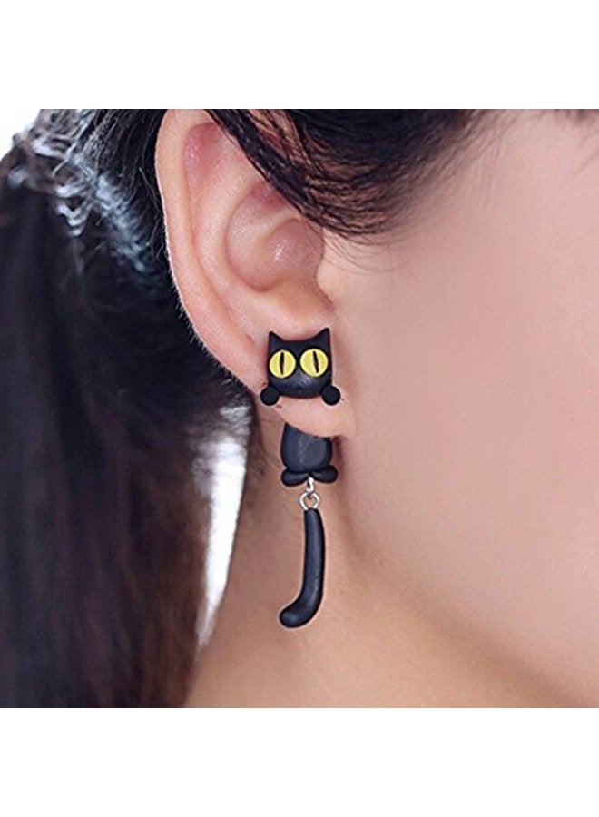 ZaH Pair of 925 Silver Earring Cartoon Animal Jewerly Gift Earring for Women, Men, Kids, Black Cat - Image 2