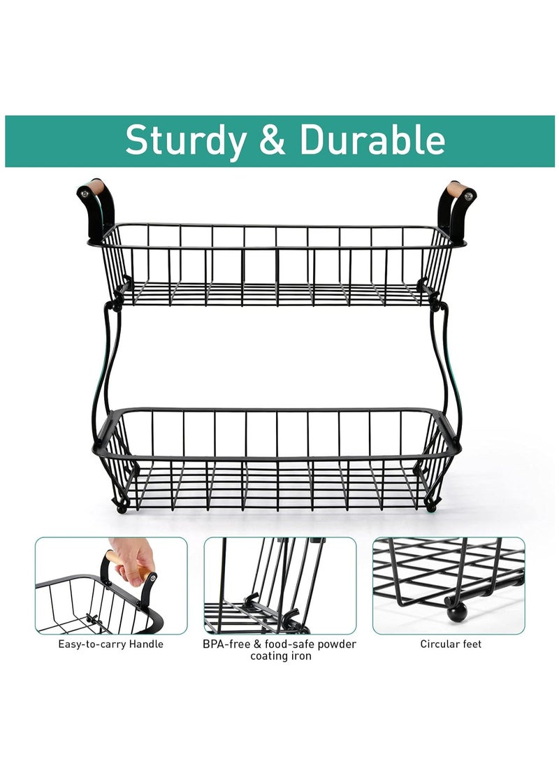XiuWoo - 2-Tier Detachable Metal Countertop Modern Fruit Basket Storage, Vegetable Storage Rack, Bread Display Stand, Tabletop Fruit Basket, Kitchen Storage Organizer shelf, Rectangle Wire Storage Holder - Image 1