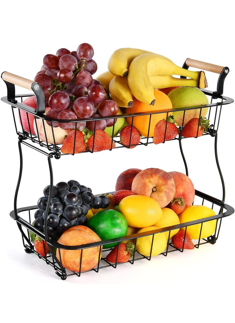 XiuWoo - 2-Tier Detachable Metal Countertop Modern Fruit Basket Storage, Vegetable Storage Rack, Bread Display Stand, Tabletop Fruit Basket, Kitchen Storage Organizer shelf, Rectangle Wire Storage Holder - Image 1