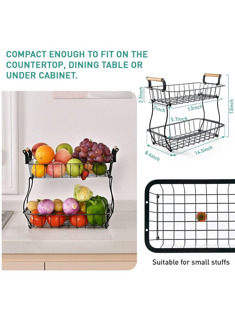 XiuWoo - 2-Tier Detachable Metal Countertop Modern Fruit Basket Storage, Vegetable Storage Rack, Bread Display Stand, Tabletop Fruit Basket, Kitchen Storage Organizer shelf, Rectangle Wire Storage Holder - Image 1