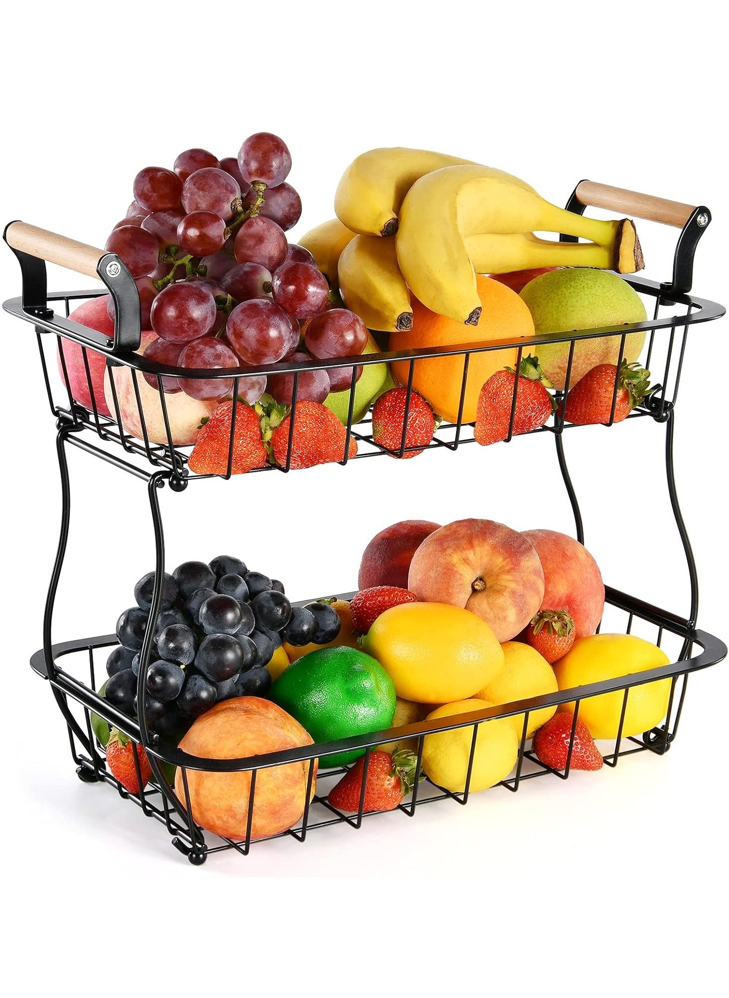 XiuWoo 2-Tier Detachable Metal Countertop Modern Fruit Basket Storage, Vegetable Storage Rack, Bread Display Stand, Tabletop Fruit Basket, Kitchen Storage Organizer shelf, Rectangle Wire Storage Holder 