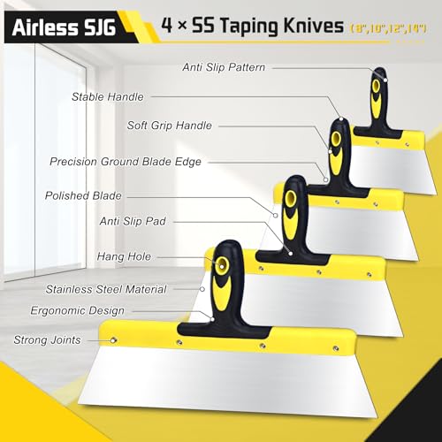 Airless SJG 14PCS Drywall Knife Set, Hand Tool Kit Include Stainless Steel Putty Knives, Taping Knives, Painter Scraper, 14" Drywall Mud Pan,Oxford Carry Bag & Sanding Block,Spackle Tools for Home - Image 3