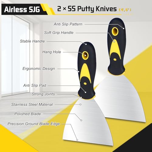 Airless SJG 14PCS Drywall Knife Set, Hand Tool Kit Include Stainless Steel Putty Knives, Taping Knives, Painter Scraper, 14" Drywall Mud Pan,Oxford Carry Bag & Sanding Block,Spackle Tools for Home - Image 4
