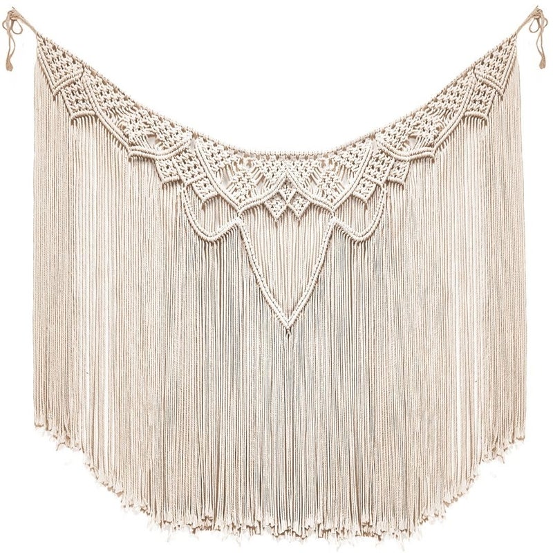 LIVALAYA لايفالايا لافتة ماكرامي معلقة جدارية بيج 39L x 19W ديكور جدار حديث مزرعة بوهيمية منسوج للغرفة النوم سجادة لغرفة المعيشة سكن طلابي حضانة زينة حفلات زفاف بوهو