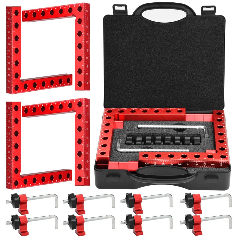 Volpeblu Corner Clamp for Woodworking, 90 Degree Clamp, Right Angle Clamp, 4 Pack 5.5" x 5.5" Aluminum Alloy Positioning Clamping Squares with Case for Picture Frames, Boxes, Cabinets, Drawers - Image 1