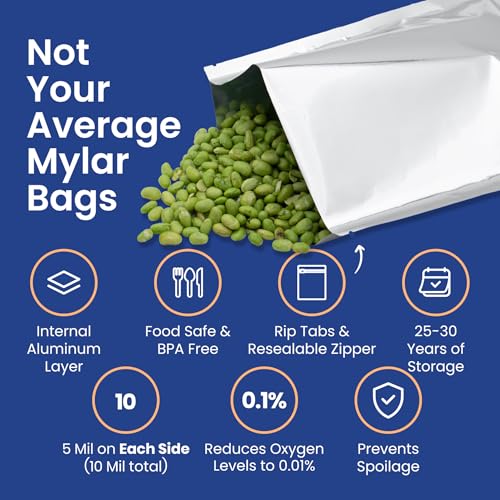 Wallaby 75 Count 1-Gallon Mylar Bags with 400cc Oxygen Absorbers, 10 Mil Total Thickness Long-Term Food Storage Pouches, 10x14 Heat-Sealable Airtight Packaging - Silver - Image 5