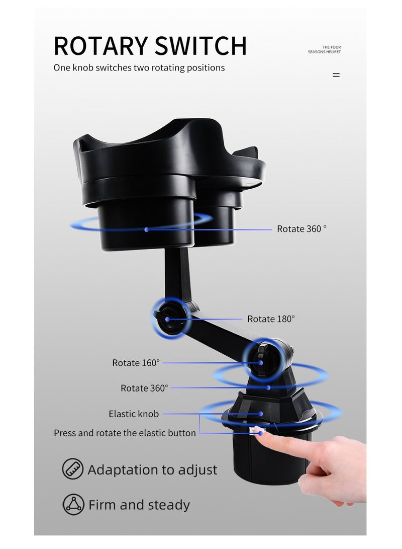 Car Cup Holder Tray Rack, 360 Degrees Rotatable Car Food Tray with Phone Slot, Multifunctional Cup Holder Expander with Tray and Swivel Arm for Car(Black) - Image 3