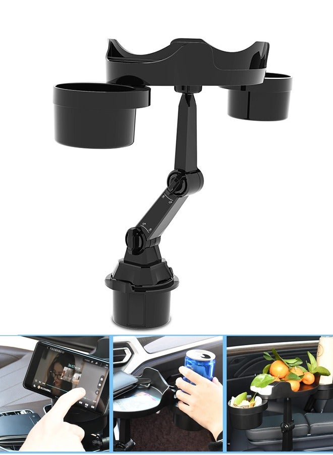 Car Cup Holder Tray Rack, 360 Degrees Rotatable Car Food Tray with Phone Slot, Multifunctional Cup Holder Expander with Tray and Swivel Arm for Car(Black) - Image 1