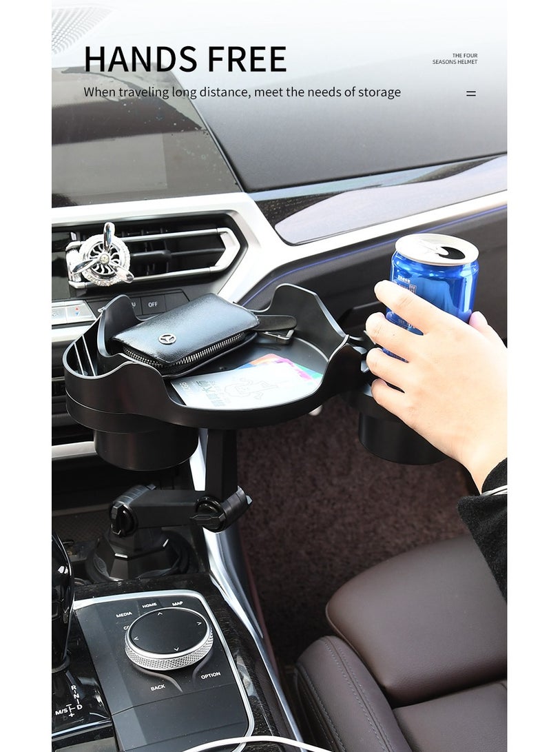 Car Cup Holder Tray Rack, 360 Degrees Rotatable Car Food Tray with Phone Slot, Multifunctional Cup Holder Expander with Tray and Swivel Arm for Car(Black) - Image 4